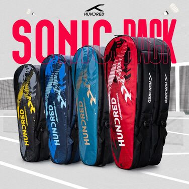 Сумка для бадмінтону HUNDRED Sonic Pack Kit Bag: містка сумка для ракеток, взуття та екіпіровки для спорту, тренажерного залу та подорожей, унісекс, чорна
