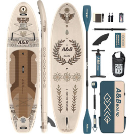 Надувний SUP-борд A&BBOARD з аксесуарами, 335x88 см, для підлітків та дорослих, бежевий + вінтажний