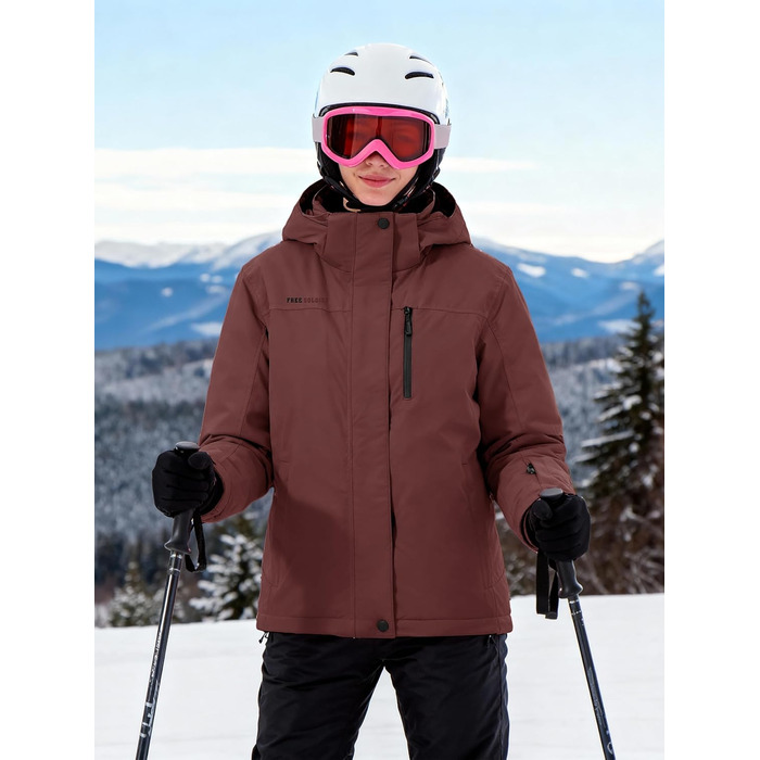 Жіноча водонепроникна куртка для сноубордингу та лижного спорту FREE SOLDIER з флісовою підкладкою, тепла зимова куртка з капюшоном, повністю проклеєні шви (XXL, Бордовий)