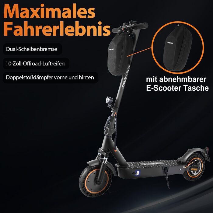 Електросамокат E9MAX для доріг, для дорослих, 40 км, 36В 10Аг, 120 кг, 10'' колеса, подвійна гальмівна система, офроуд