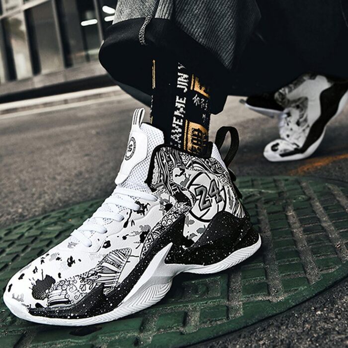 Баскетбольні кросівки для чоловіків та хлопців, високий зріз, антиковзаюча підошва, спортивне взуття для осені/зими, розміри 35-45 EU, чорно-білі