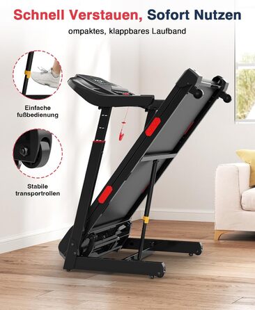 Біговий тренажер Redliro з автоматичним нахилом 15% - складний, до 160 кг, з регульованим поручнем та Bluetooth, для дому