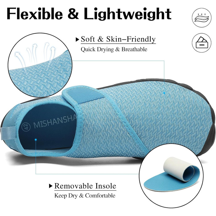 Шкарпетки-капці для плавання Mishansha: швидко сохнуть, неслизькі, для відпочинку на пляжі, розмір 36-46, блакитний