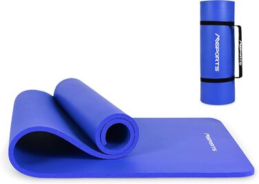 Гімнастичний килимок MSPORTS Premium 190x60x1 см, королівський синій, фітнес-мат для йоги, фталатів не містить, з ременем для перенесення, постером вправ і додатком
