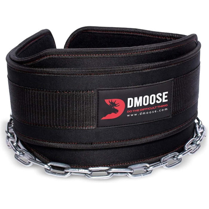 Пояс для підтягувань DMoose з ланцюгом 36'', важкий сталевий ланцюг, зручна посадка, подвійна прошивка, універсальний, для пауерліфтингу та бодібілдингу, чорний
