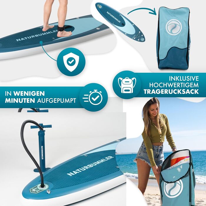 SUP дошка Naturbummler® для початківців та досвідчених, 330x81x15 см, темно-синя - Комплект для Stand Up Paddling