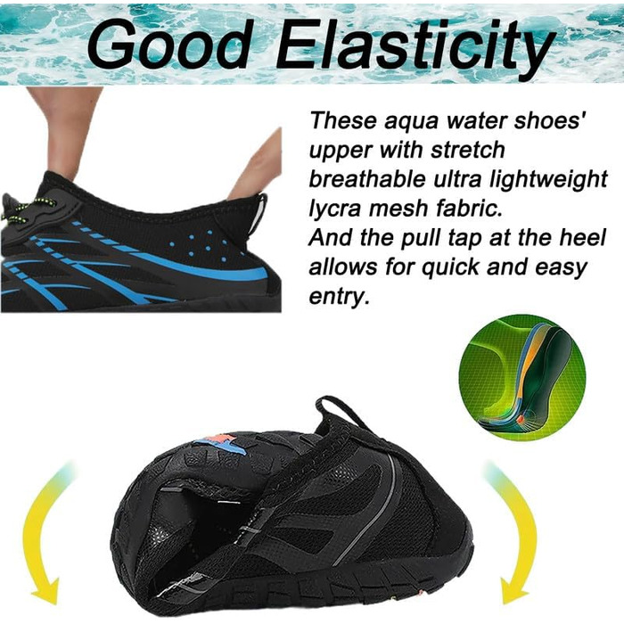 Зітоп Барфути - Водні черевики для чоловіків та жінок. Швидка сушка. Для плавання, серфінгу, йоги. Розміри 36-46 EU. Чорний колір.