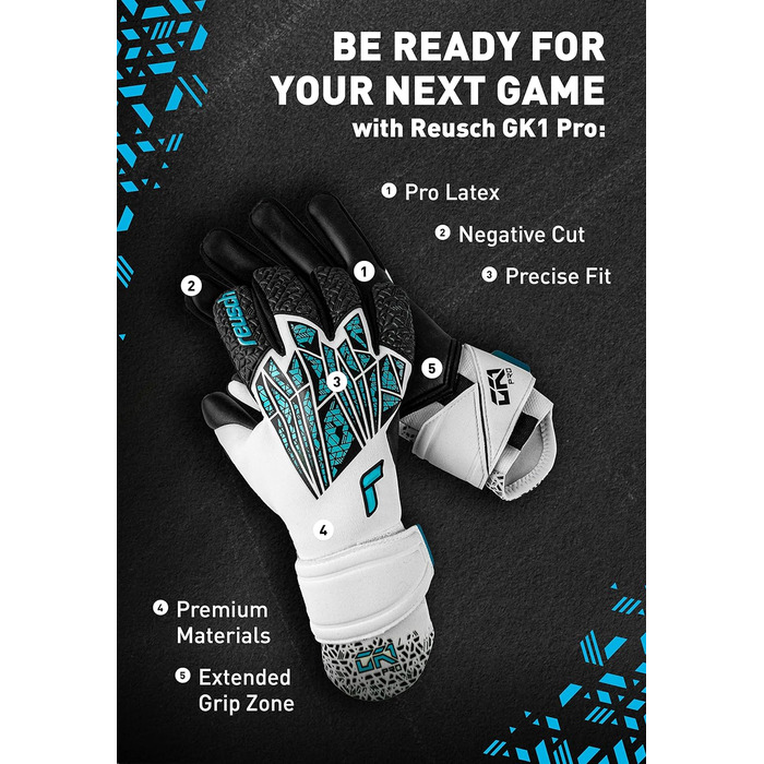 Воротарські рукавички Reusch GK1 Pro для дорослих, біло-сині, відмінний хват, внутрішній шов, розмір 10