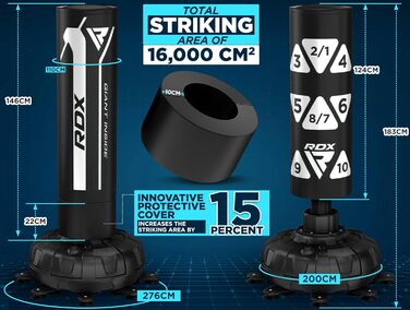 Боксерський мішок RDX 6FT для тренувань, рукавички та чохол XXL, самостійний, для MMA, кікбоксингу, білого кольору