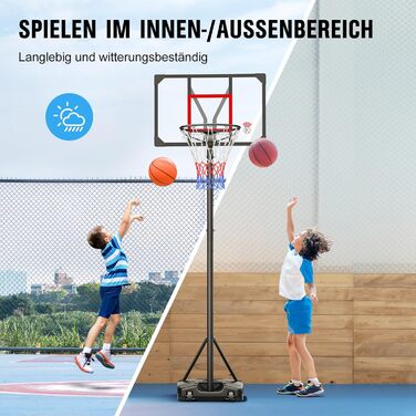 Баскетбольний кошик вуличний з підставкою, регульована висота 147-260 см, міцна задня панель 82x53 см, розширений майданчик на колесах, чорний