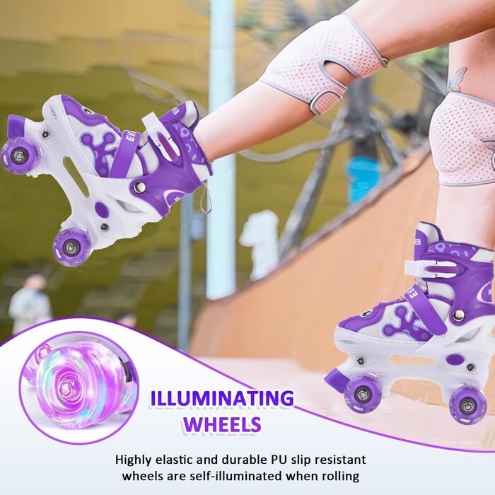 Роликові ковзани ERAN для дітей та дорослих, регульовані, світлодіодні, комфортні, ідеальні для початківців та подарунок на свята, фіолетовий колір