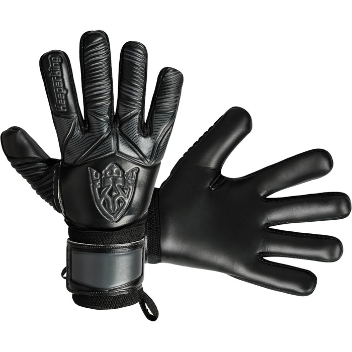 Футбольні воротарські рукавички Keeperking для дітей, підлітків та дорослих. Без захисту пальців, 4 мм латекс, довга долоня, унісекс, чорний.