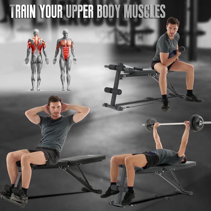 Тренажер для дому 4-в-1: лавка для жиму з регульованою спинкою та фіксатором для ніг, до 150 кг