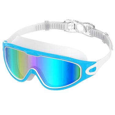 Маска для плавання та дайвінгу Schwimmbrie Unisex, великий огляд, антизапітнівальна, захист від UV, професійна (L, MC6500-Blue)
