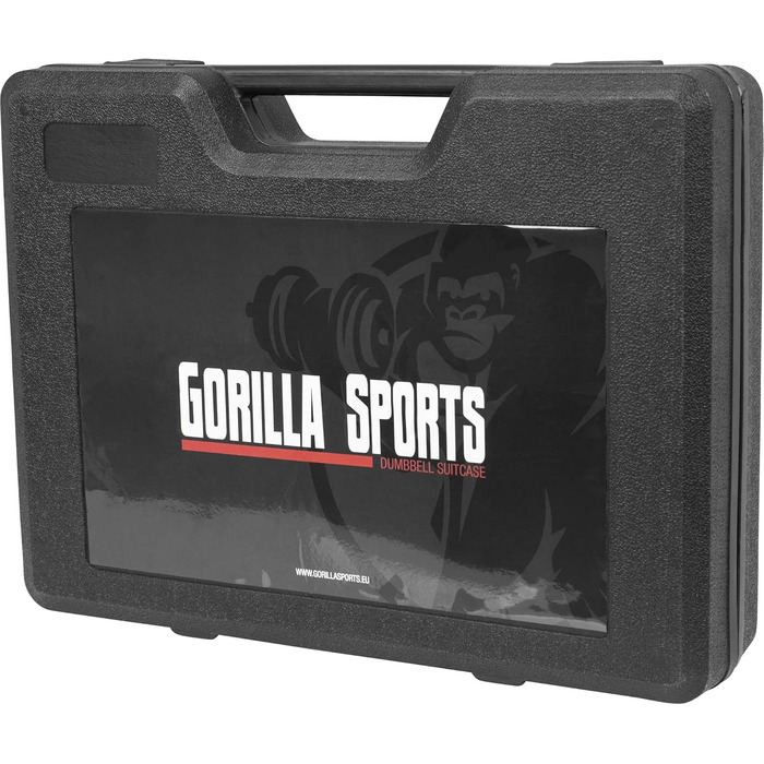 Комплект гантелей GORILLA SPORTS 20 кг з кейсом, 8 чавунних дисків, 30 мм гриф із насічкою, зіркоподібні замки