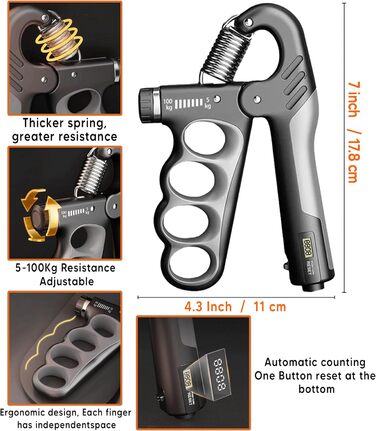 Набір для зміцнення хватки рук (5 шт.) – тренажери для рук, розтягувач пальців, кільце для хватки, м'яч для зняття стресу. Для спортсменів, чорний