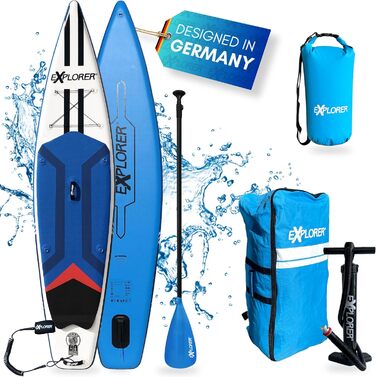 Надувна SUP-дошка EXPLORER TOURER 12.6 для плавання стоячи, комплект до 180 кг: алюмінієве весло, рюкзак, насос, плавник, ремкомплект