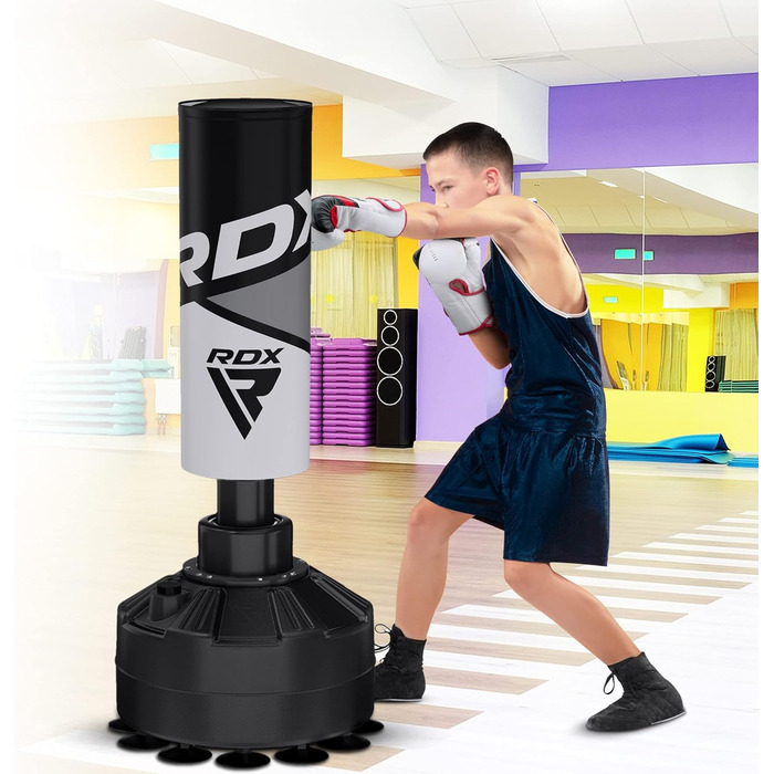 Дитячий боксерський мішок RDX 4FT із стійкою, сірий, для боксу, кікбоксингу, MMA, з тренувальними рукавичками, для дому та спортзалу