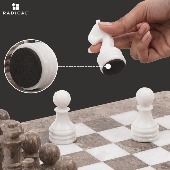 Шаховий набір Radicaln з мармуру, 38.1 см, ручної роботи, сірий та білий, класична гра, для дорослих та сім'ї, розкішні шахові дошки та фігури, подарунок