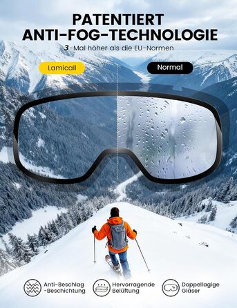 Ламікалл Скі-маска для жінок та чоловіків, сноуборд маска OTG - антизапітніння, дзеркальна, для носіння з окулярами, захист від ультрафіолету UV400, захист від відблисків, білий/срібний каркас (VLT: 8%)