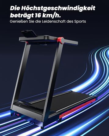 Бігова доріжка для дому 16 км/год, Walking Pad з нахилом 6%, бігове полотно 158 кг, велика площа бігу 112 * 42 см, тихе бігове полотно для дому та офісу, чорно-червоне