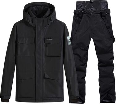 Сніговий костюм HOUZONIY для чоловіків: сноуборд, лижі, чорний, з капюшоном