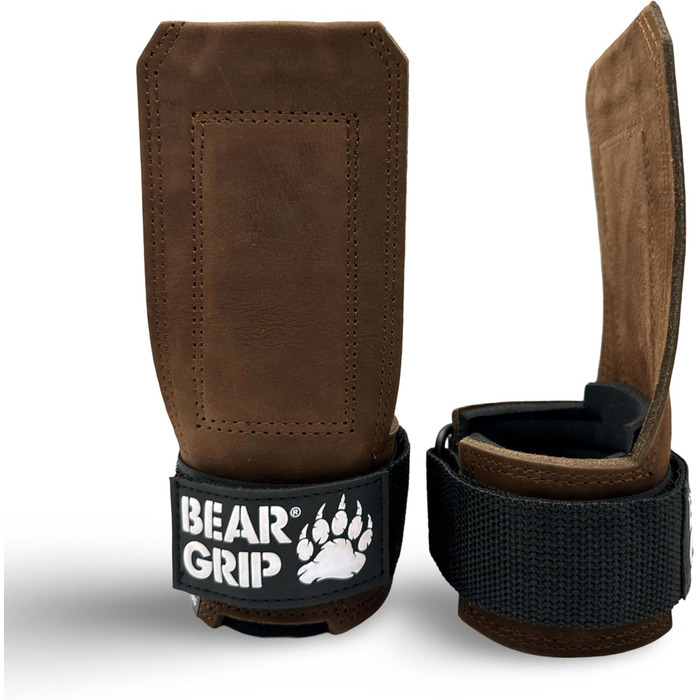BEAR GRIP – багатофункціональні шкіряні ремені для важкої атлетики, коричневі, міцна вага, для тренувань