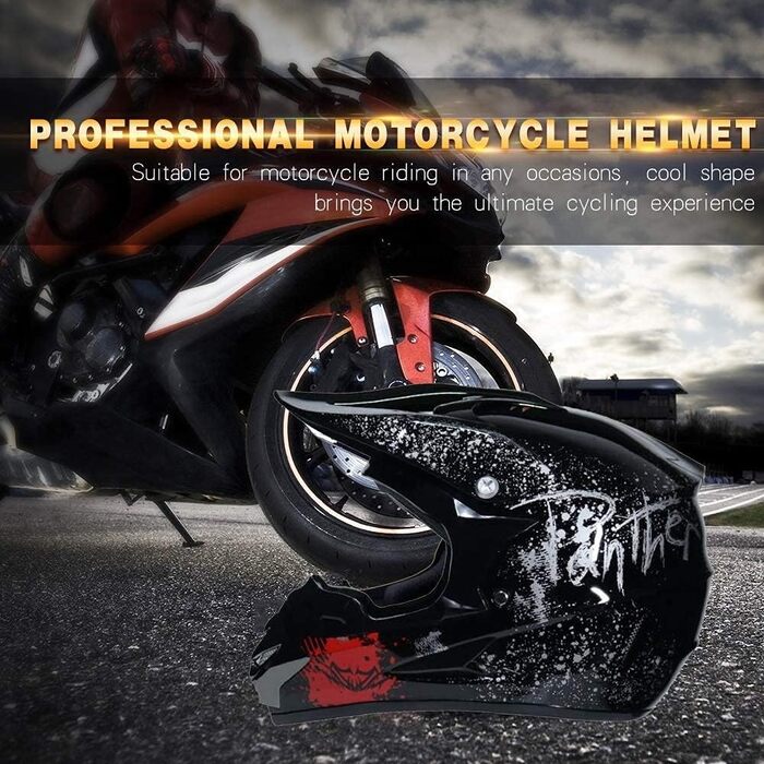 Унісекс Мотокрос-шолом з маскою, окулярами та рукавичками, для дітей та підлітків, ендуро, оф-роуд, мотоцикл, MTB, ATV, BMX, Quad, чорний, сертифікат D.O.T, розмір L (56-57 см)