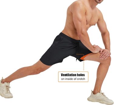 Шорти спортивні чоловічі для бігу 2 в 1, швидкі, короткі, для тренувань та марафону, з кишенею на блискавці (S, чорний та оранжевий)