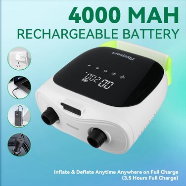 Електрична повітряна помпа з акумулятором 20 PSI, 12V DC, LCD дисплеєм для надувних виробів: SUP, каяк, матрац, намет (зелена)