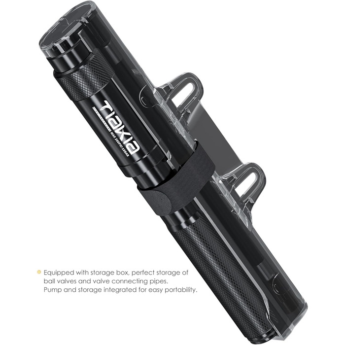 Насос для велосипеда Tiakia Mini 260PSI: компактний ручний насос для Presta, Schrader, Dunlop вентилів. Підходить для BMX, MTB, шосе, електровелосипедів. З кріпленням. Чорний.