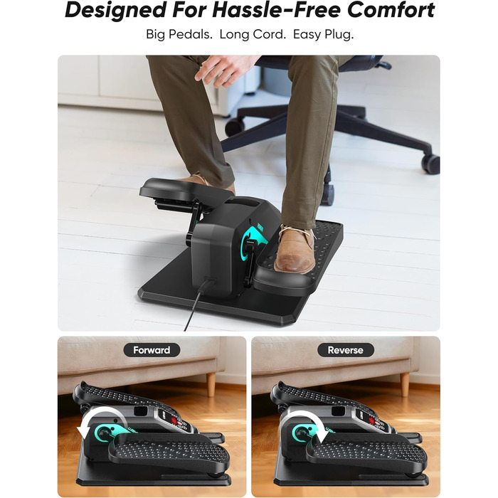 Еліптичний тренажер під стіл, тихий, моторний тренажер для ніг з інтелектуальним пультом керування, 12 швидкостей, ручні програми, Auto/3 автоматичні програми, LCD-дисплей