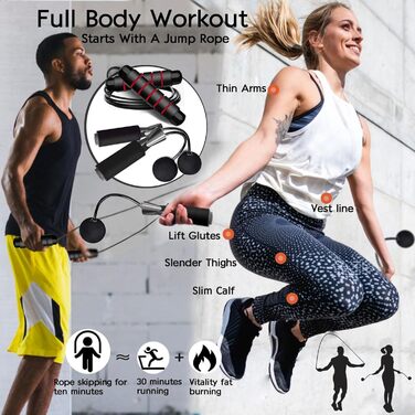 Стрибкове канат Enouke: 2 шт. (чорний/червоний) для кардіотренувань та витривалості, підходить для чоловіків, жінок та дітей