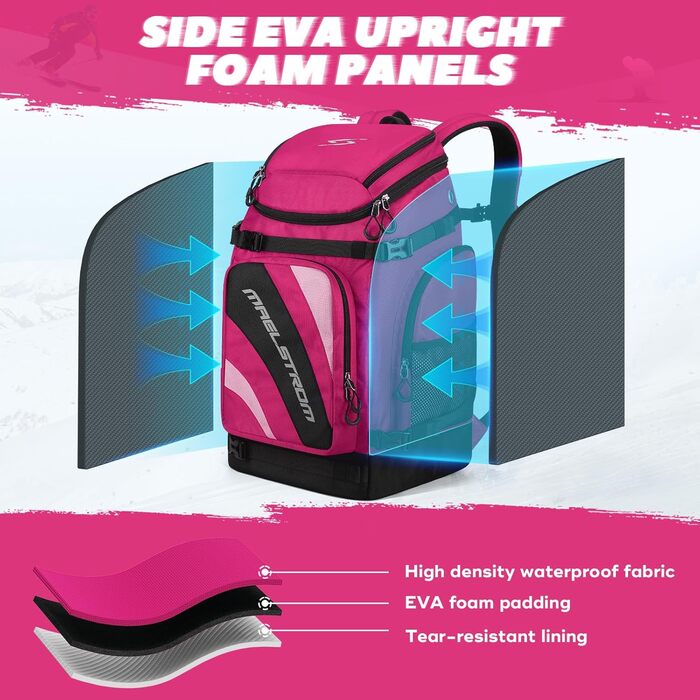 Чохол для лижних черевиків Maelstrom 55 л, великий туристичний рюкзак для чоловіків та жінок, водонепроникний мішок для сноубордичних черевиків та аксесуарів (Рожевий)