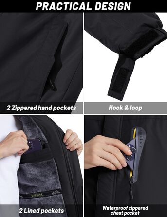 TACVASEN Чоловіча тепла зимова куртка з капюшоном, водонепроникна, чорна