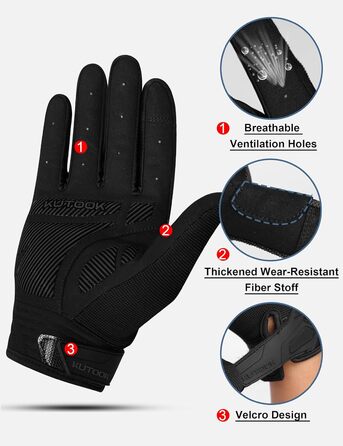 Велосипедні рукавички KUTOOK MTB для чоловіків та жінок, з підкладкою на долоні 5 мм, захист TPR SCR, сенсорний екран, дихаючі, зелені (XL, чорні)