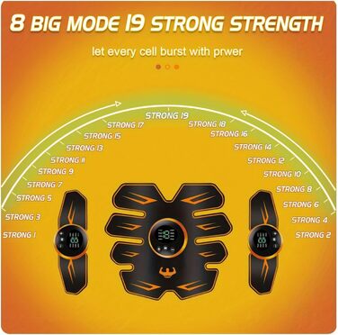 EMS тренажер для пресу, USB-зарядка, 8 режимів, 19 інтенсивностей, для чоловіків та жінок, для тренувань вдома та на вулиці