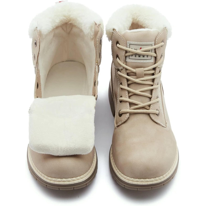 Черевики для туризму та зимові черевики ANJOUFEMME для жінок, водонепроникні та теплі зимові черевики для активного відпочинку, трекінгу та зимових прогулянок, 38 EU, колір: бежевий з хутром