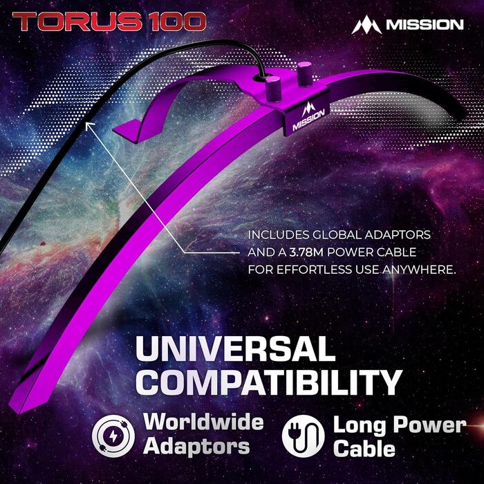 Світлодіодне освітлення для дартсу Mission Darts TOR100 Torus 100, складане, портативне, металевий фіолетовий колір