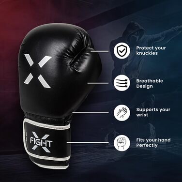 FightX Боксерські рукавички для MMA, тренувань і спарингів, легкі та важкі, для чоловіків і жінок, чорні/білі