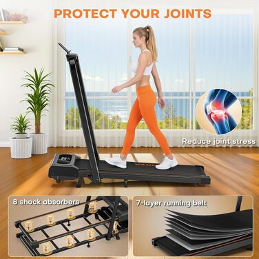 Складана бігова доріжка для дому VANNECT Walking Pad, нахил 9%, швидкість 1-12 км/год, LCD-дисплей, керування через додаток та пульт, максимальна вага 150 кг, помаранчева