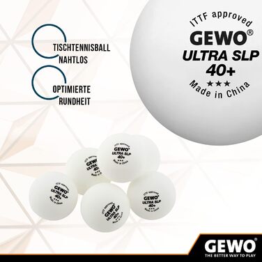 GEWO Ultra SLP 3-зіркові тенісні м’ячі для настільного тенісу, пластикові 40+ мм, безшовні, ITTF сертифікат, професійні, білі, 72 шт.