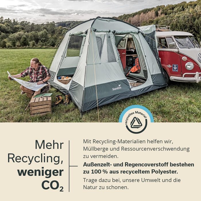 Skandika Pitea Van Protect – Розсувний навіс для мікроавтобуса (4 особи), сірий. Водонепроникний, з москітними сітками, висота 2.2м, 3x3м