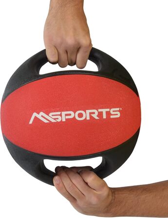 Медичний м'яч із ручками MSPORTS 3 кг, професійна студійна якість, червоний