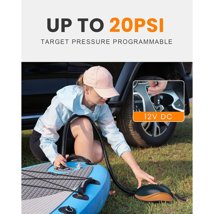 Електричний насос OutdoorMaster Dolphin 20PSI для SUP, човнів та водного спорту (12V, авто-живлення)