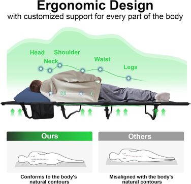 Легке туристичне ліжко для кемпінгу, 160 кг, чорне. Розкладне, портативне, для відпочинку на природі, вдома, в горах, на дачі.