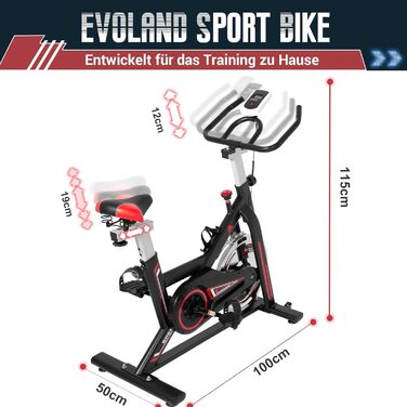Велотренажер EVOLAND для дому, професійний фітнес-велосипед з LCD-дисплеєм, стійкою конструкцією, підставкою для пляшки, регульованим сидінням, чорний