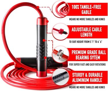 Стрибкове канат 1LB з алюмінієвою ручкою та канатом 9 мм - ідеально для фітнесу, схуднення, кросфіту, боксу, ММА, Double Unders, функціонального кор, боксерських тренувань, дітей та дорослих