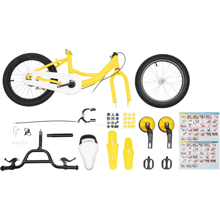 Дитячий велосипед 16 дюймів для хлопчиків та дівчаток 4-8 років з регульованими крилами, жовтий