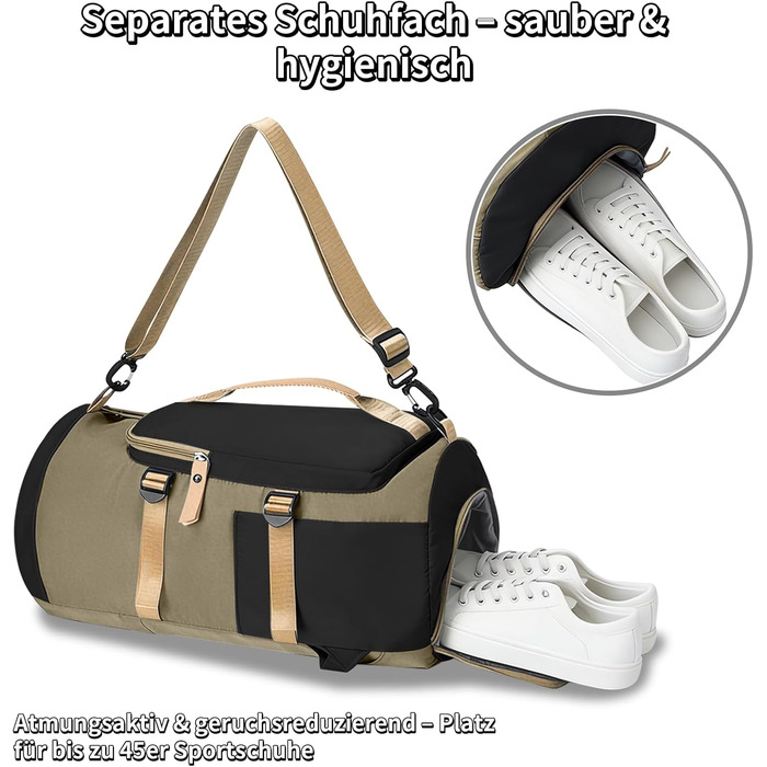 Спортивна сумка для подорожей Watproofit 28Л з відділенням для взуття та вологих речей, водонепроникна сумка-даффл для тренувань, чорно-сіра